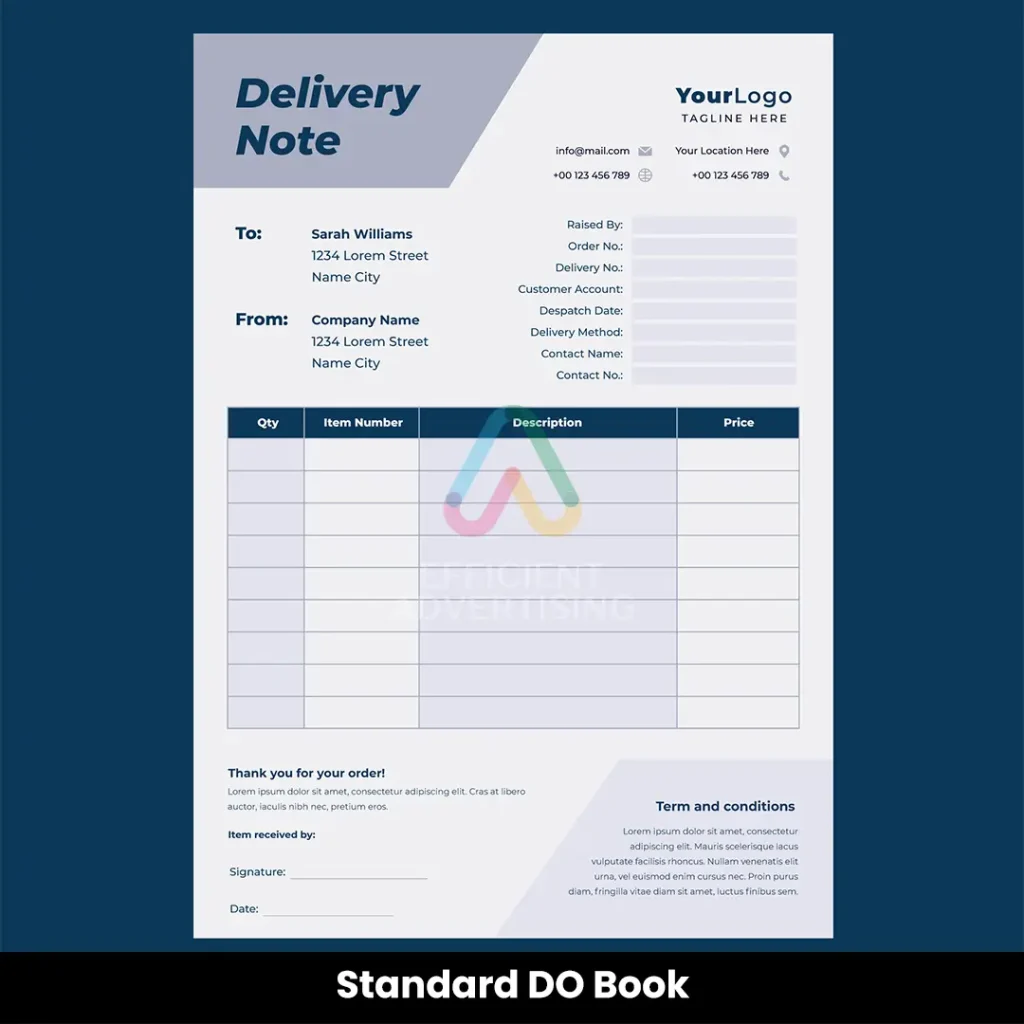 Delivery Order Books — Efficient Advertising Dubai